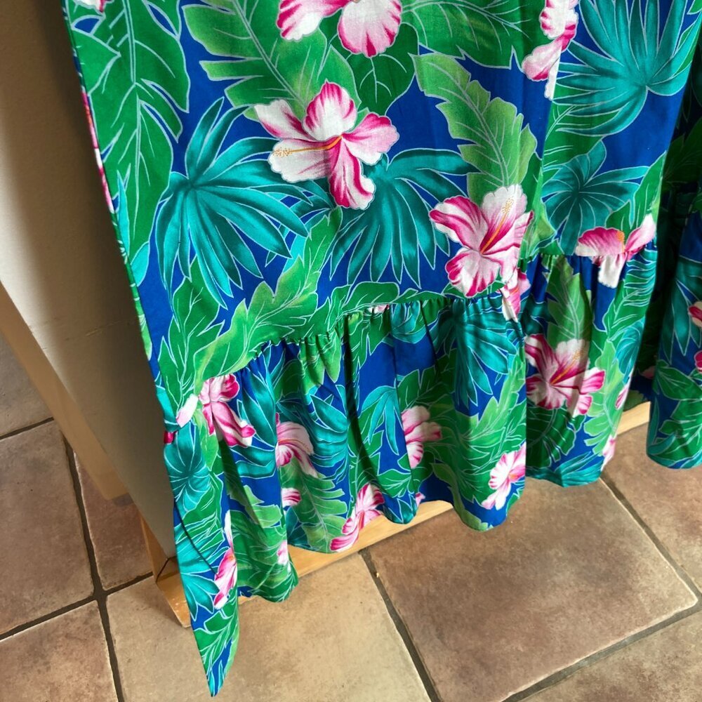 Hilo Hattie Blue & Green Tropical Floral Maxi Dress with Pink Flowers - Picture 6 of 8